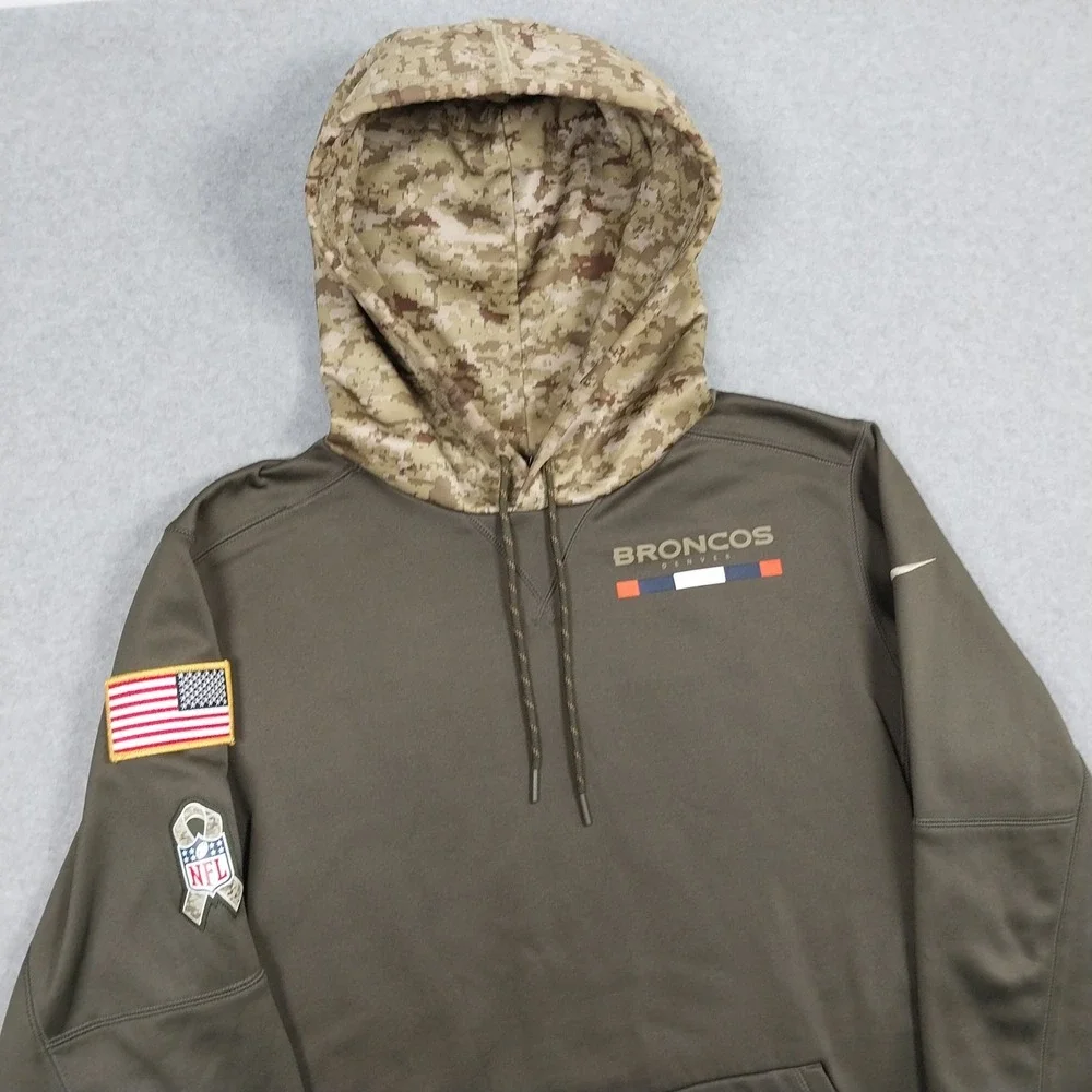 Denver Broncos Hoodie Mens Medium Green Nike Salute To Service Camo Patches